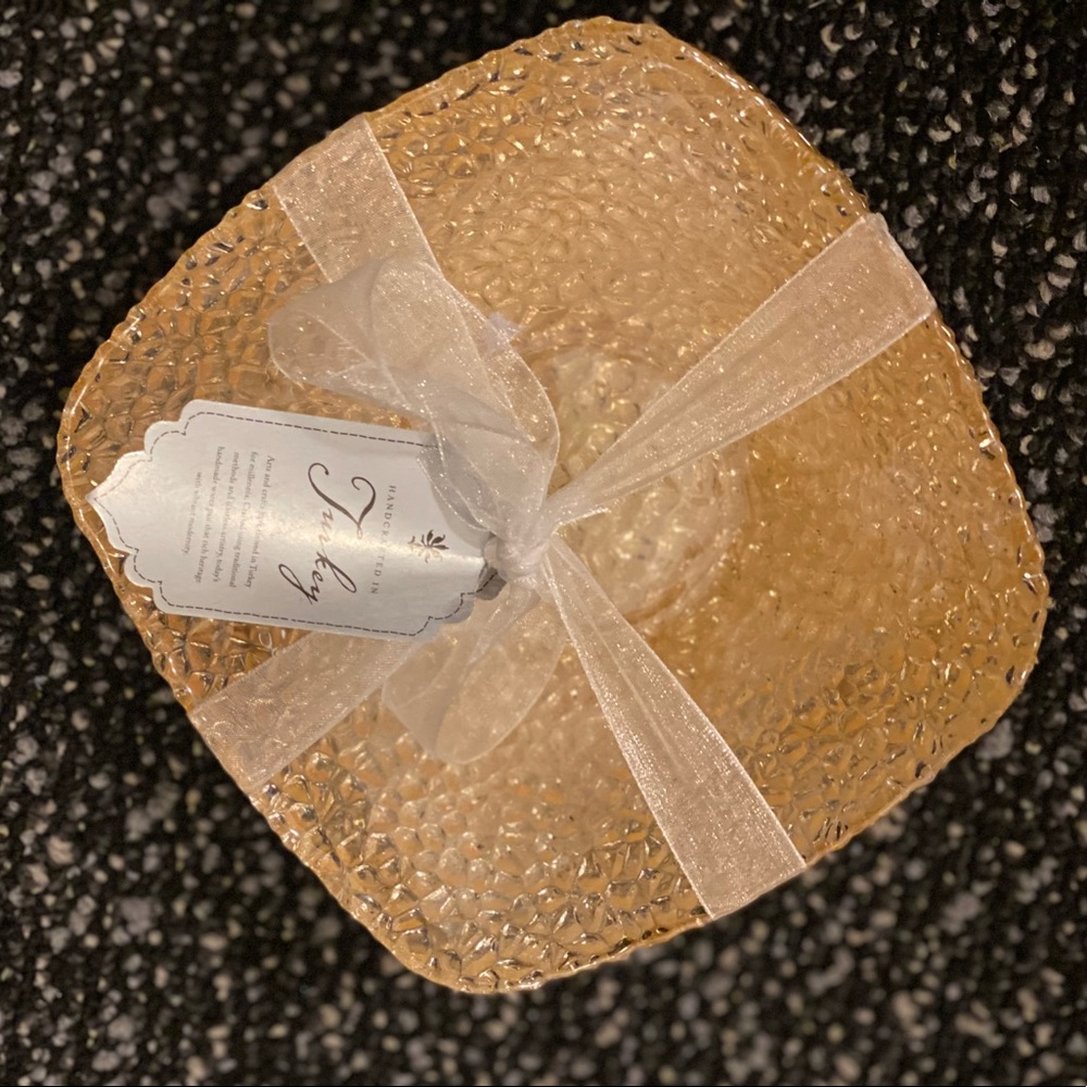 Beaded Amber Gold Glass Turkish Bowls (Set of 4)